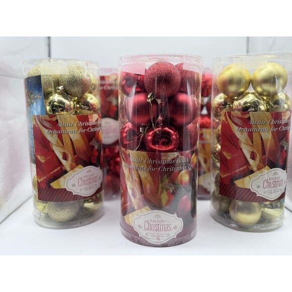 144-Christmas Tree Ornaments 6-24 Packs Red & Gold Shatterproof Holiday Decor - Picture 1 of 7